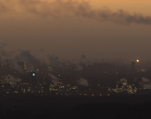 Smog and air pollution cityscape