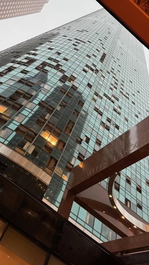 Skyscraper damage caused by Derecho storm in Houston