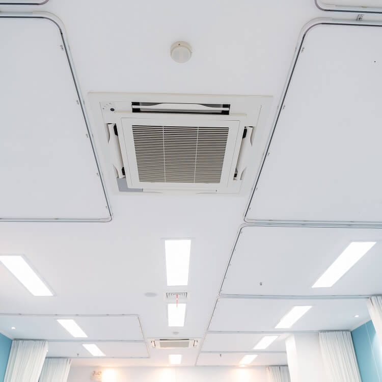 Lighting and vent on hospital ceiling